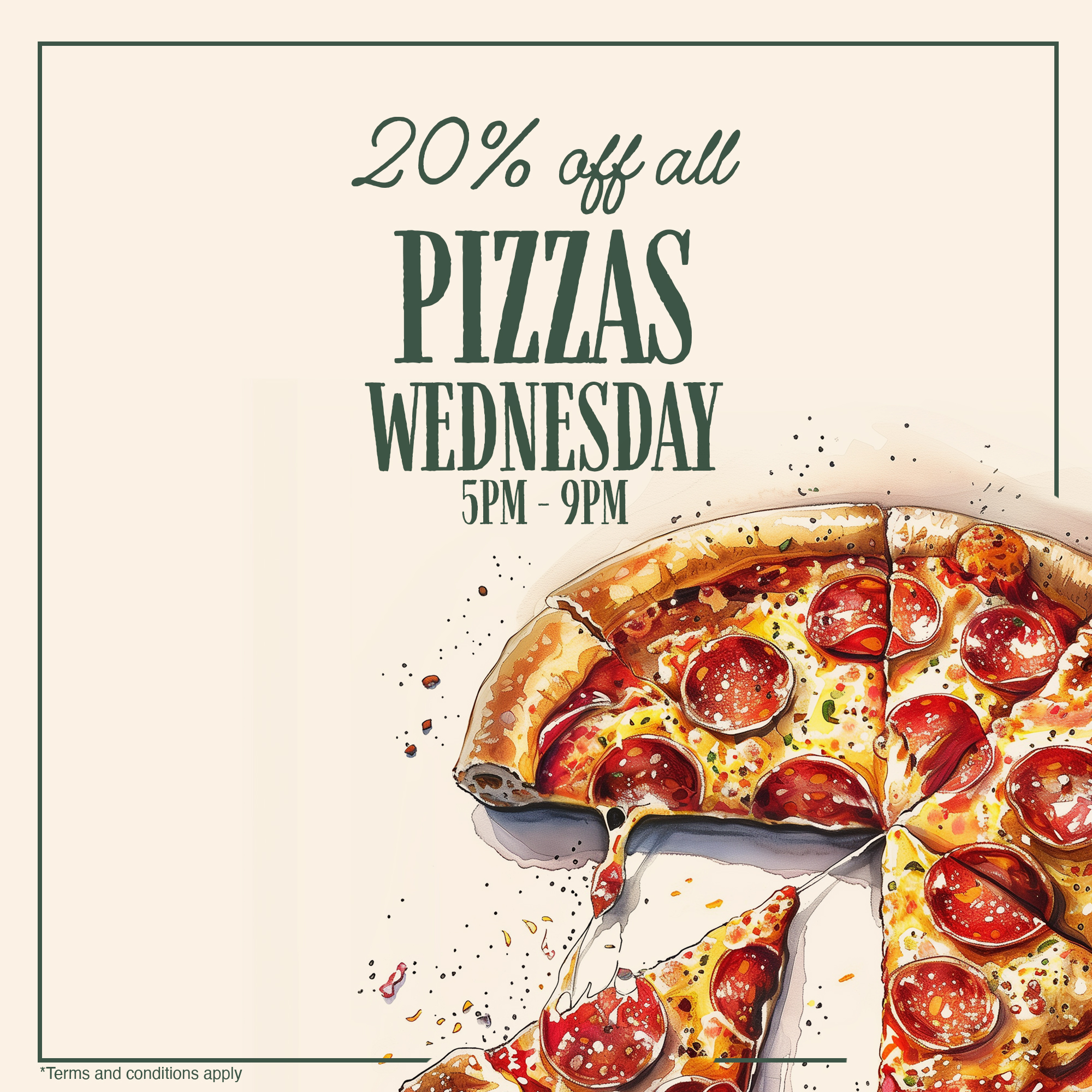 Wednesdays 20% Off Pizzas